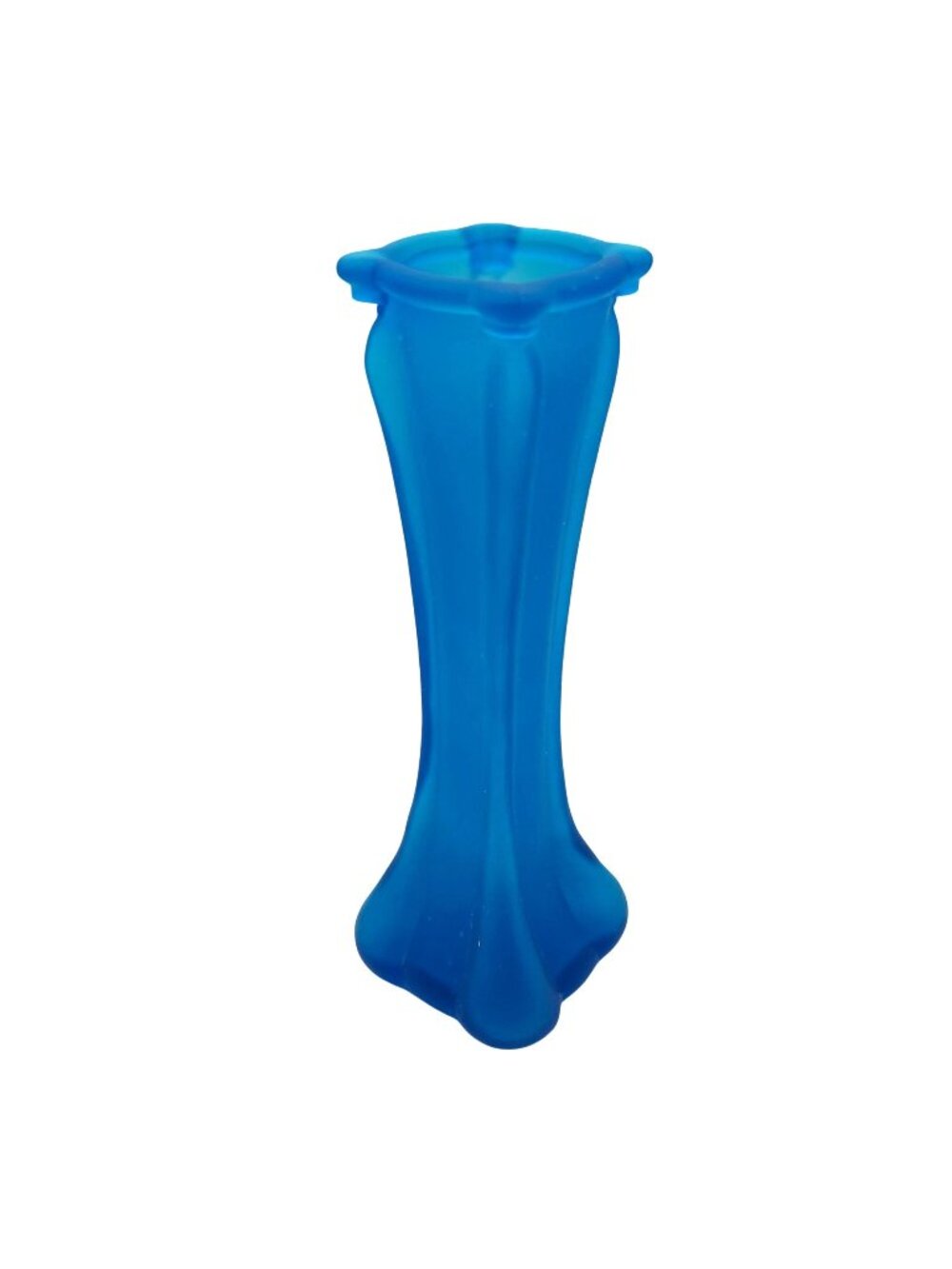 Satin Glass Bud Vase 6" Blue Ribbed Flared Base Scalloped Vintage Collectible